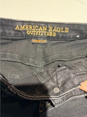 American Eagle Outfitters Slim Straight Jeans in Black with Yellow Stitching
